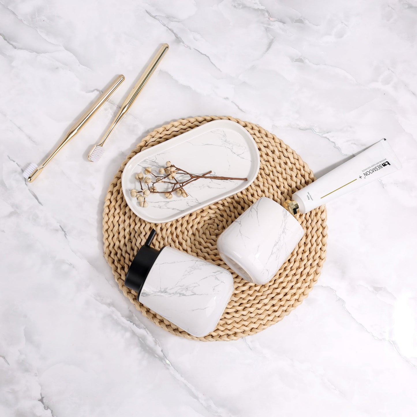 BosilunLife Marble 3-Piece Bathroom Set Recycled Ceramic Eco-Clay