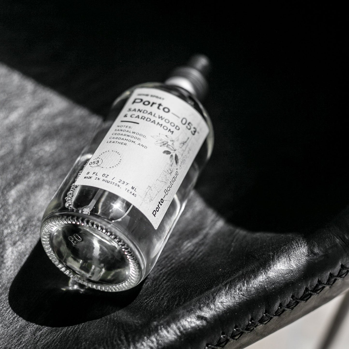 Porto-053 Room Spray – Linen & Fabric Freshener – High Fragrance Concentration – Vegan & Handmade in USA – 4 oz Clear Glass Bottle with decorative box