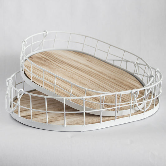 449 - Oval Metal & Wood Tray