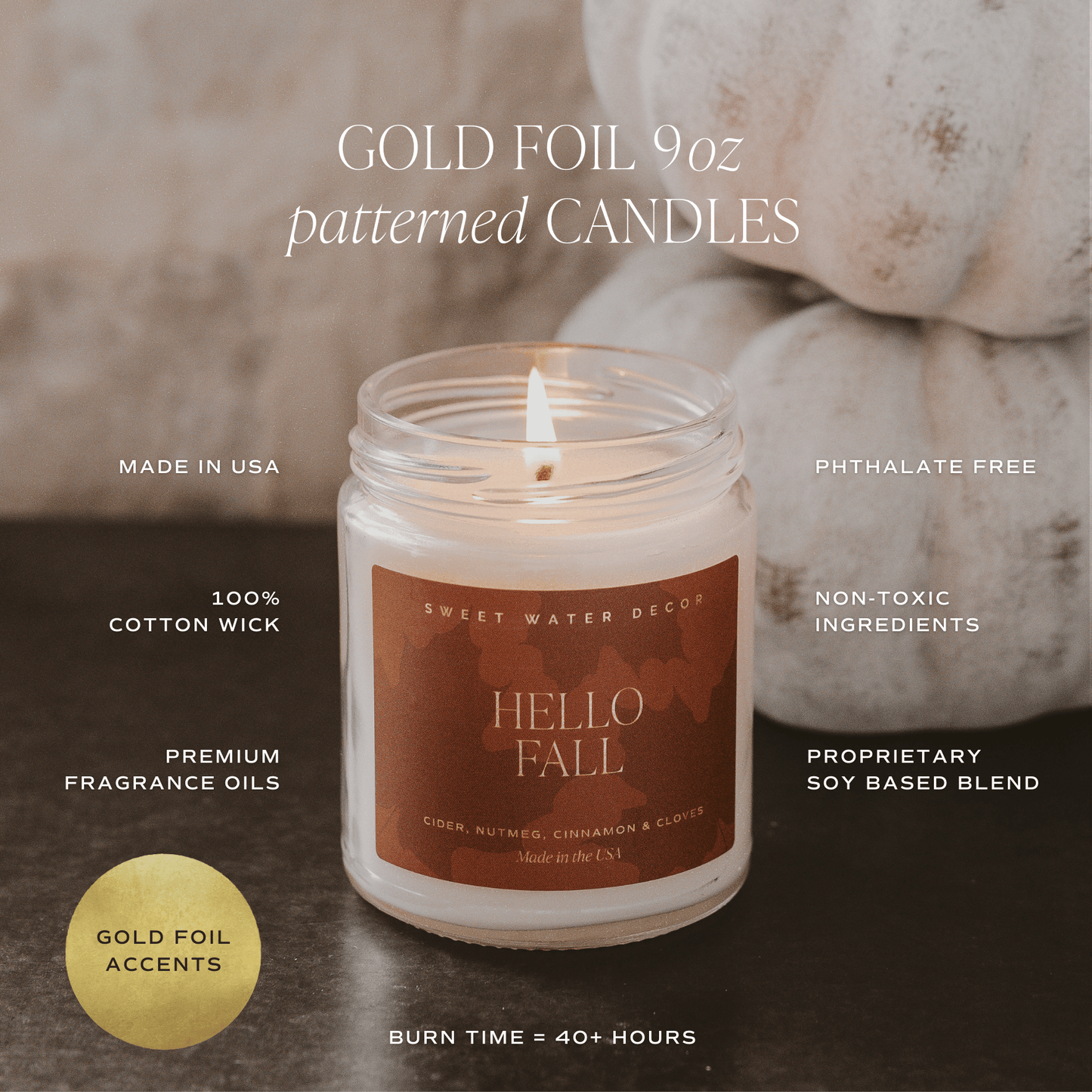 Hello Fall Soy Candle - Patterned 9 oz - Clear Jar