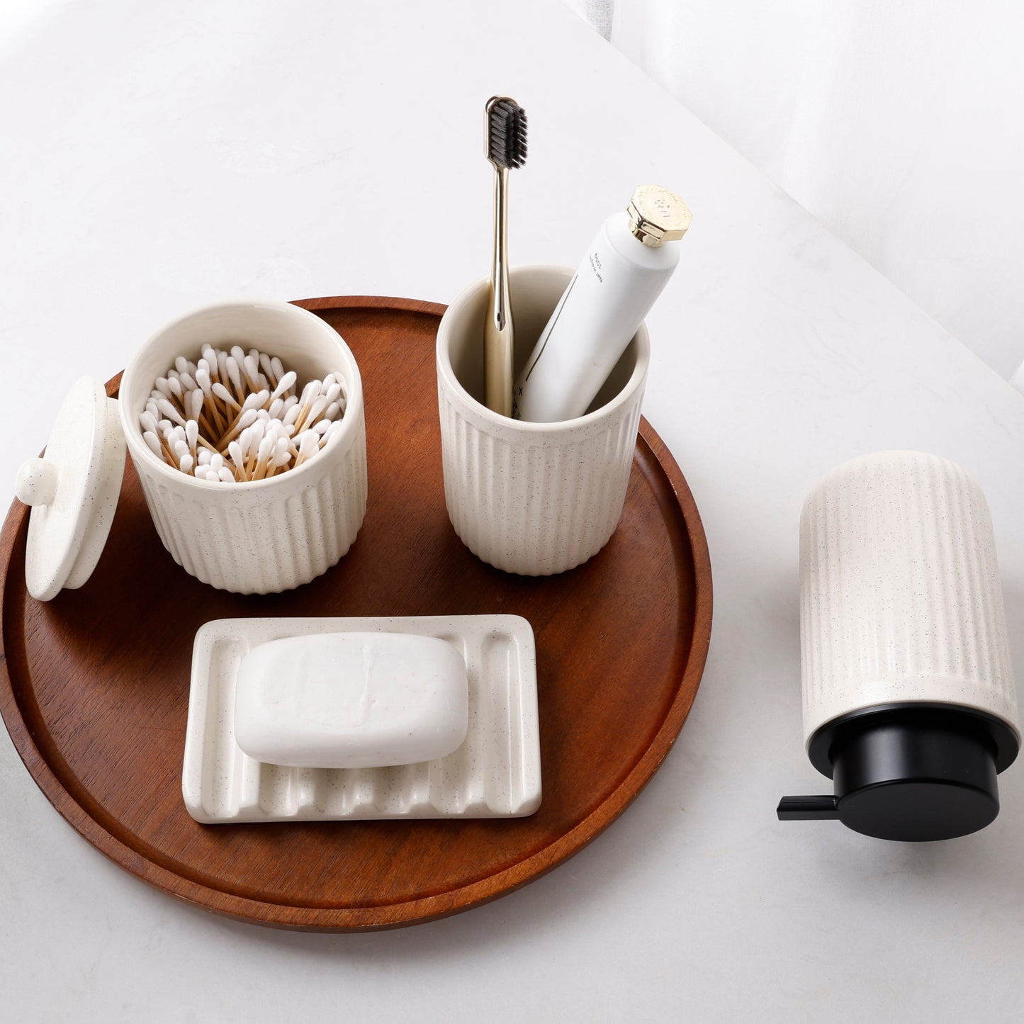 BosilunLife Pockmark 4-Piece Foaming Bathroom Set Recycled Ceramic Eco-Clay