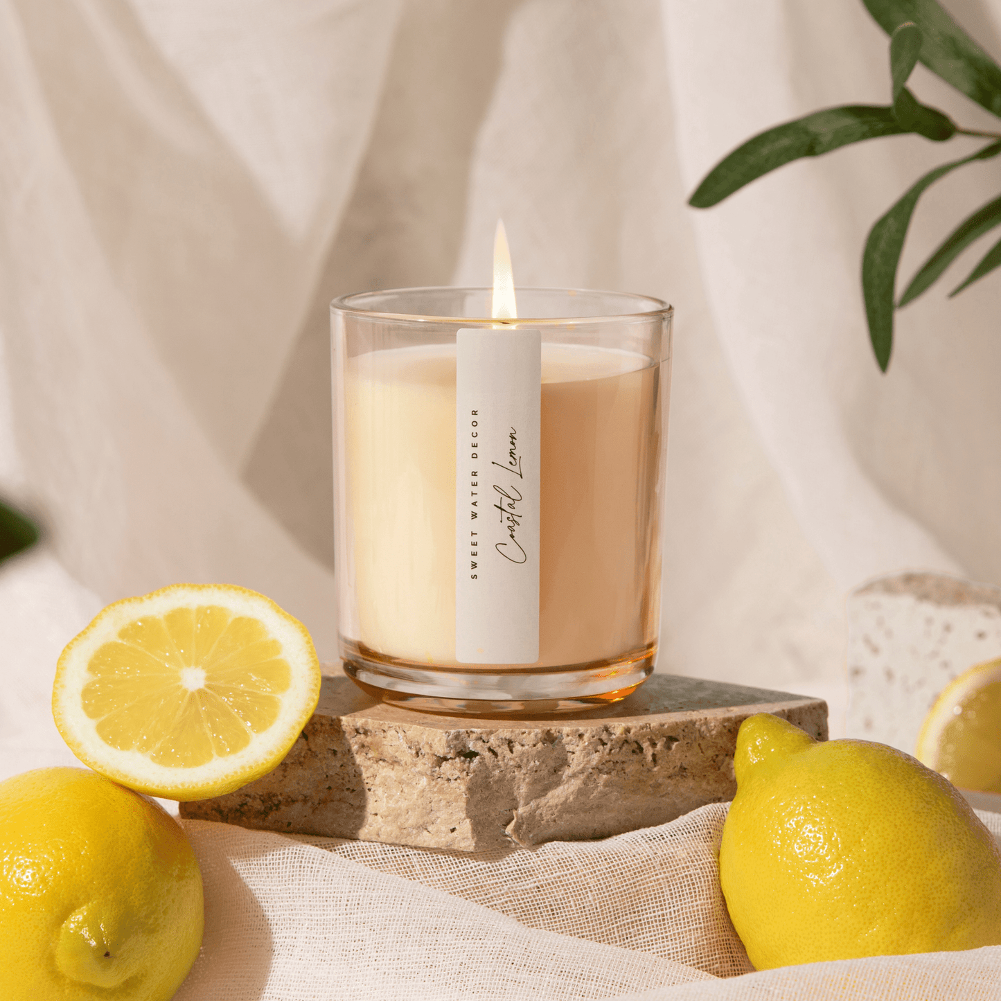 Coastal Lemon Soy Candle - Tinted Glass Jar - 12 oz