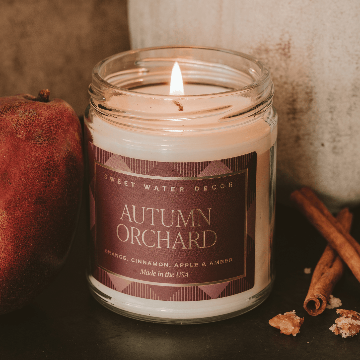 Autumn Orchard Soy Candle - Patterned 9 oz - Clear Jar (Mulled Cider)