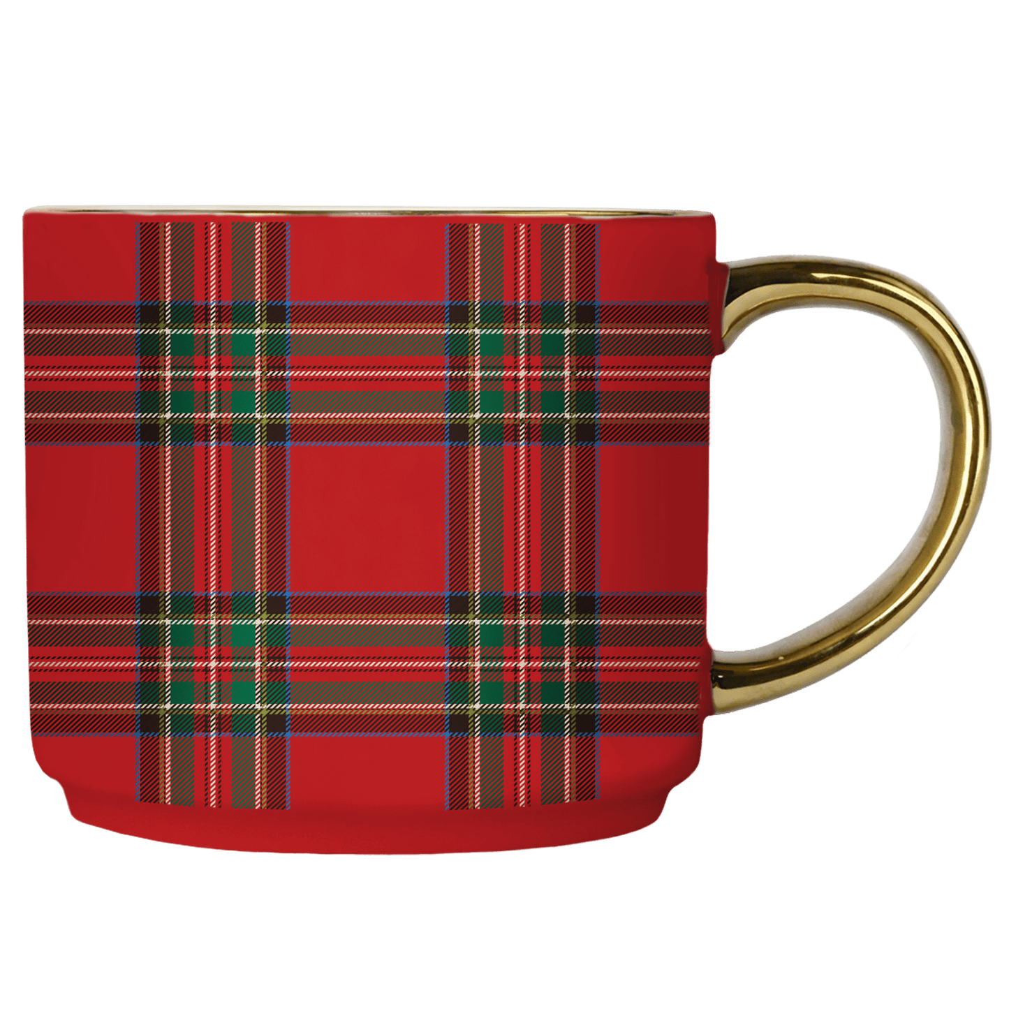 Red Plaid 14oz. Gold Handle Coffee Mug
