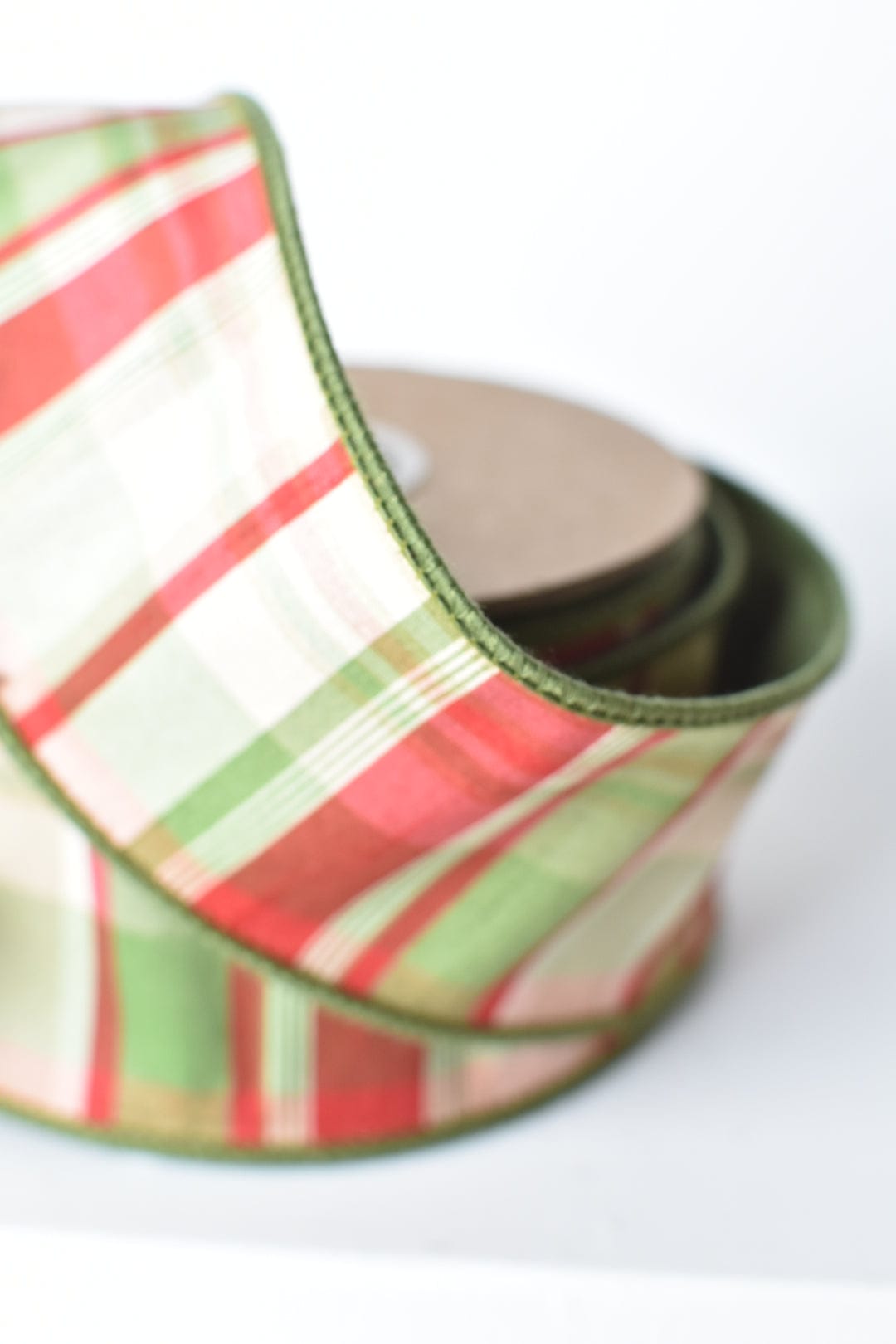 2.5" x 10yd Red/Green/Tan Plaid Dupioni Silk Ribbon