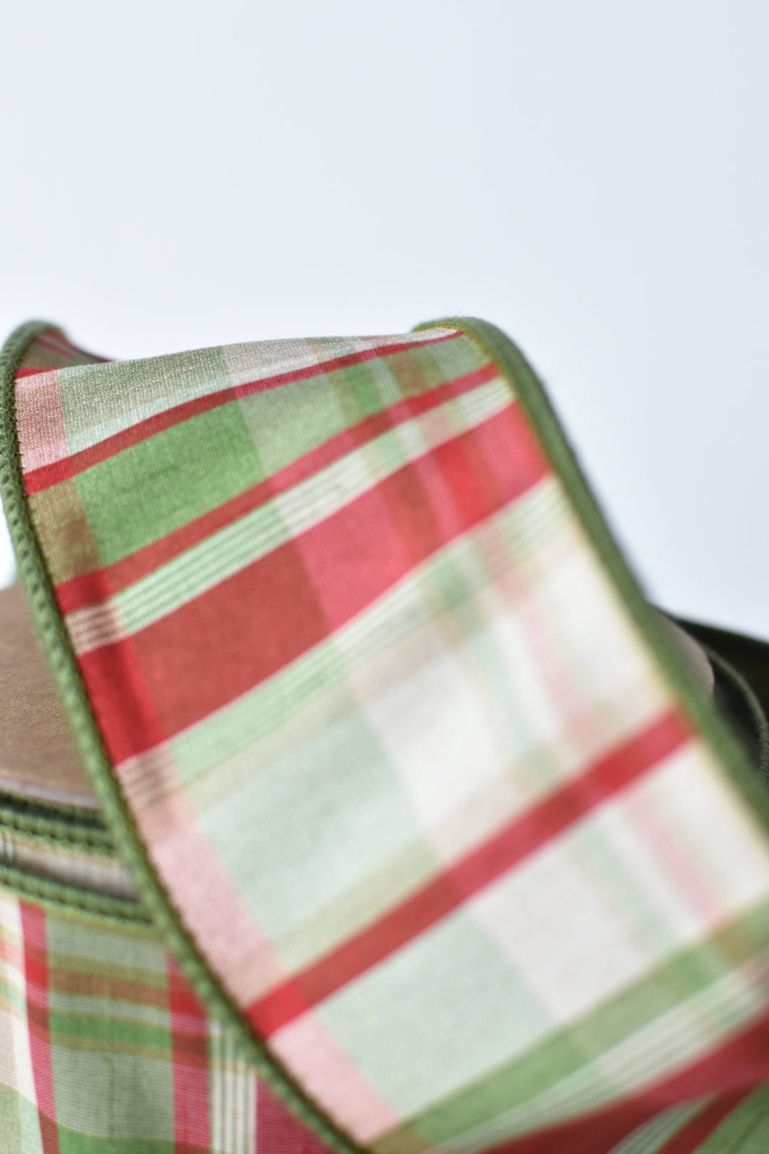 2.5" x 10yd Red/Green/Tan Plaid Dupioni Silk Ribbon