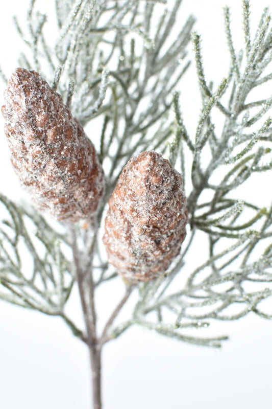 13" Faux Frosted Greenery with Faux Pinecones