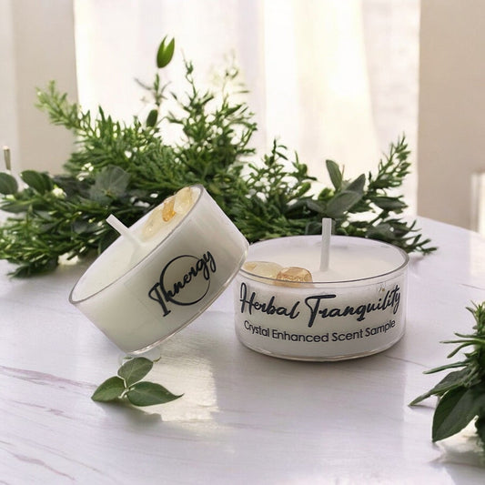 Herbal Tranquility, Premium Coconut-Soy Wax Tea Light Crystal Candle, 1oz