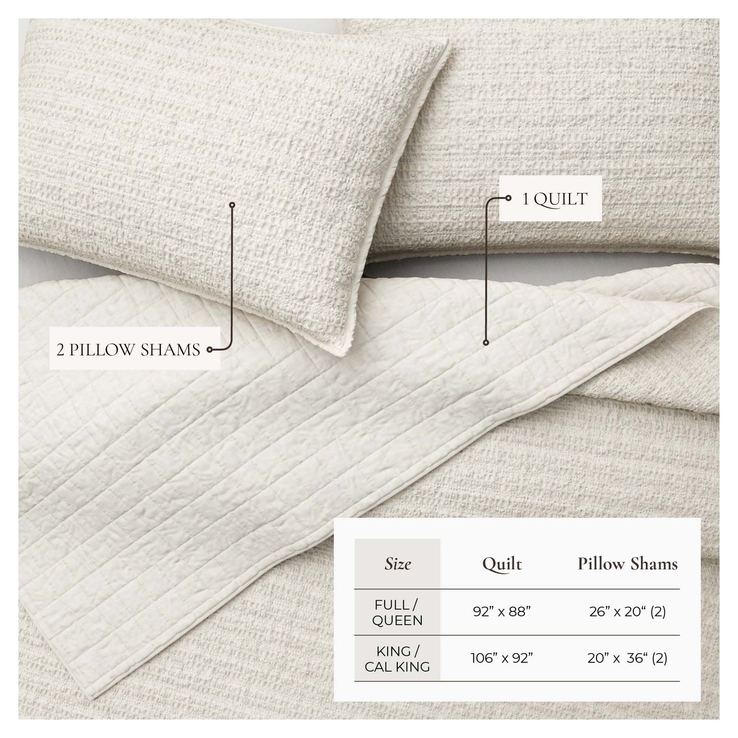 100% Cotton Honeycomb Waffle Garment Washed Quilt Set - Genevieve Collection