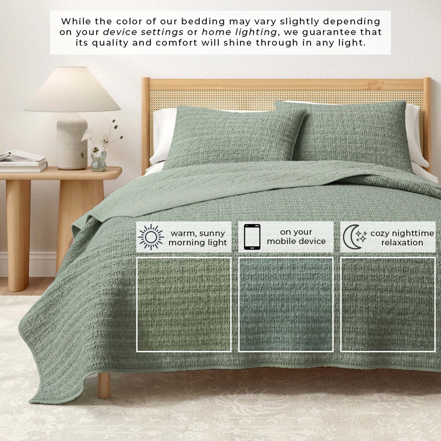 100% Cotton Honeycomb Waffle Garment Washed Quilt Set - Genevieve Collection