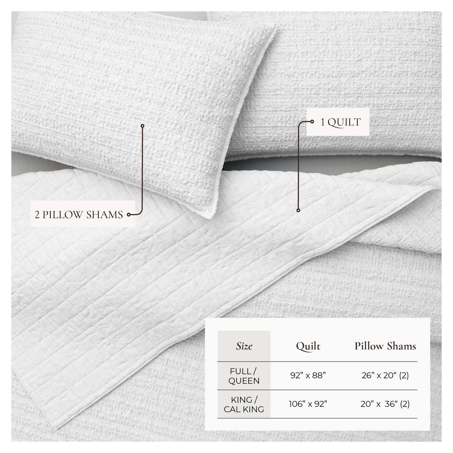100% Cotton Honeycomb Waffle Garment Washed Quilt Set - Genevieve Collection