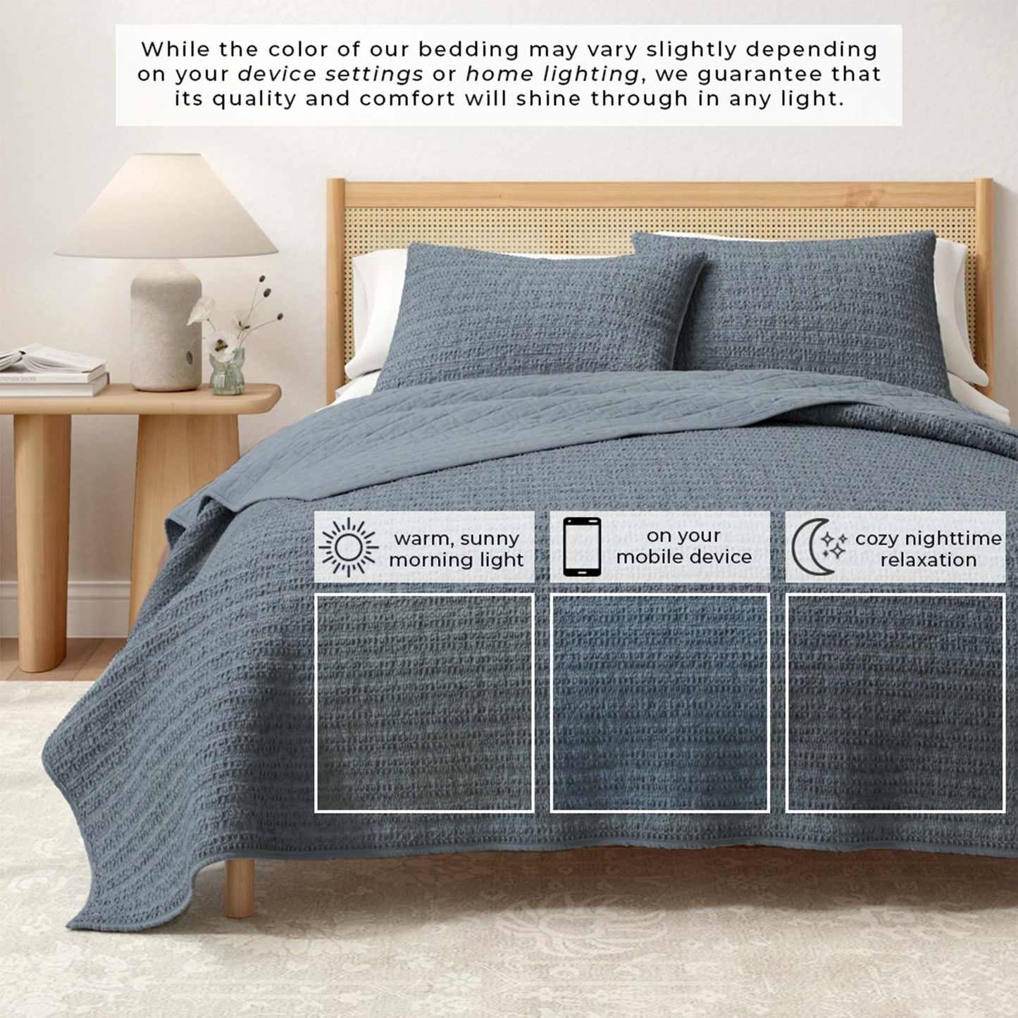 100% Cotton Honeycomb Waffle Garment Washed Quilt Set - Genevieve Collection