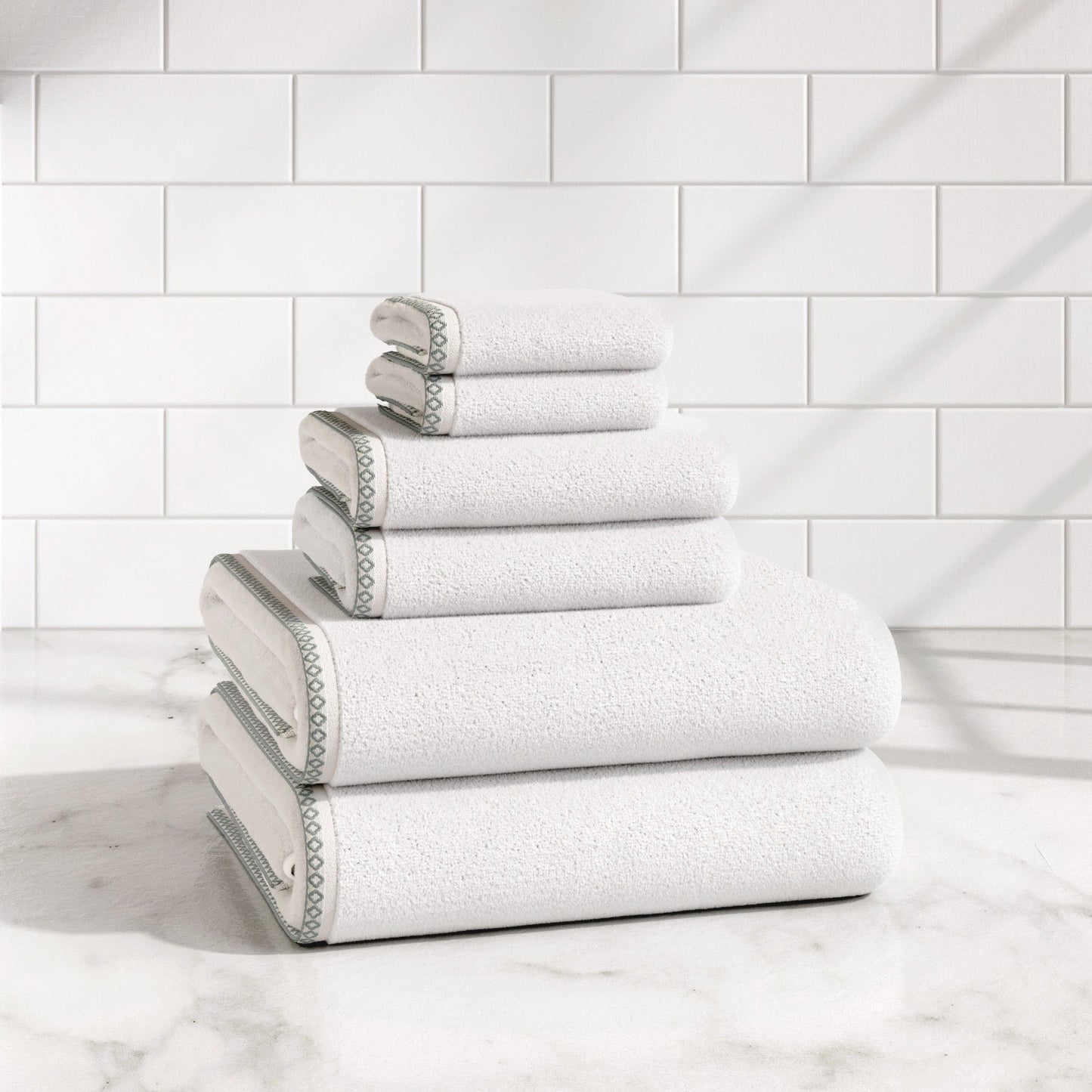 Cotton Border-Stitched 6-Piece Towel Set - Valery Collection